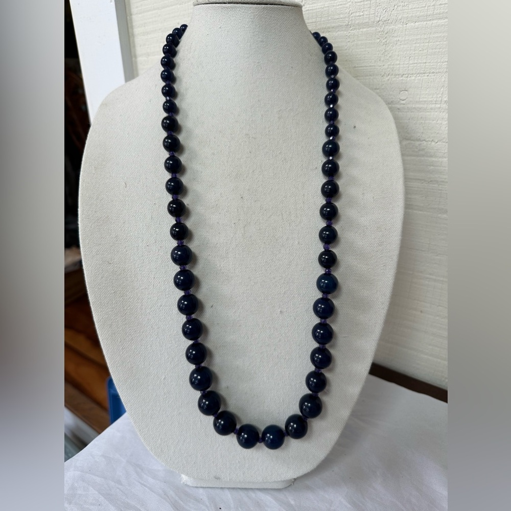 Long navy blue with purple spacer bubble gum necklace